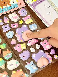 3D Soft & Fluffy Rabbit & Bear Party Stickers, Suitable For Scrapbooking, DIY Diary, Stationery Decoration, School & Office Supplies - Multicolor - View 13