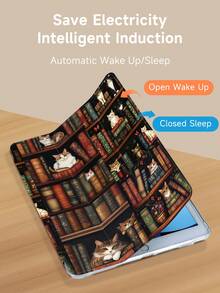 Kingsung 书架猫咪图案平板电脑保护套，兼容 iPad 9.7/10.2/10.5/10.9/12.9/Pro 11（第十代）、Galaxy Tab S6 Lite 10.4 英寸、Kindle Paperwhite 第十二代（2024 年款）、Kindle 第十一代（2022 年款），柔软防震，智能支架/自动唤醒/睡眠功能 - 彩色 - 查看 5