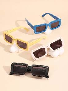 1副儿童PC奶酪孔框小方框可爱时尚派对眼镜，适合搭配时尚服饰，优雅百搭，适合派对、家庭聚会等场合。 - 彩色 - 查看 2