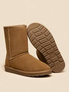 Men's Cozy Suede Boots Winter Warm Faux Fur Lined Cold Weather Outdoor Comfort Ankle Boots - 紫紅色 - 查看 2