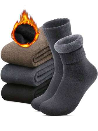 1/2/4双装男士保暖加厚袜子，柔软舒适，适合寒冷天气、冬季徒步靴，黑色，保暖袜