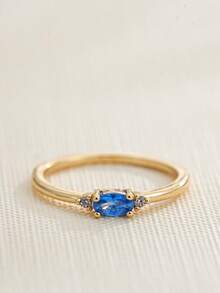 1 pieza Anillo con baño de oro de 18K, piedra natal de diciembre, diseño sencillo adecuado para hombres y mujeres, regalo de cumpleaños - Multicolor - Ver 76