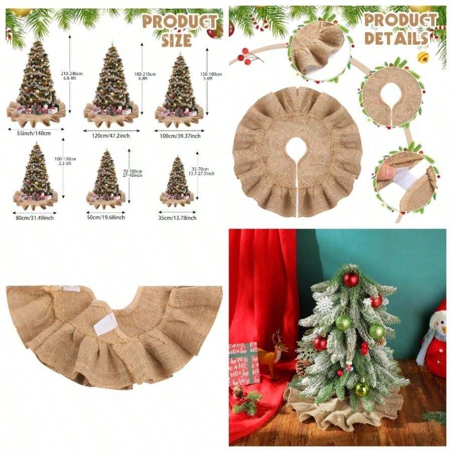 31 Inch Tree Skirt Decorations Linen Burlap Tree Skirt Round Xmas Cover Party Fall Indoor Outdoor Holiday Family Winter Home Decorations Linen Color