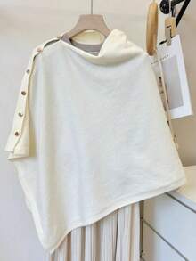 1 pieza Chal de poliéster de unicolor casual y multifuncional con botones, poncho de punto cálido para otoño/invierno