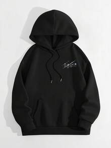 Sudadera de mujer LOVE JOYY con decoración de diamantes de imitación con la frase "Not You", adecuada para volver al colegio, temporada de graduación, otoño/invierno - Negro - Ver 2