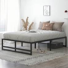 Allewie - Marco de Cama de Plataforma de Metal tamaño con Almacenamiento Debajo de la Cama de 14 Pulgadas, Soporte Fuerte de Listones de Metal, Base de colchón, no Necesita somier, Color Negro - Reina - Ver 12