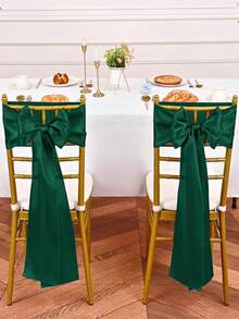2pcs/10pcs Dark Green Satin Chair Sash Knot Silk Wedding Chair Ribbon Bow Belt Party Wedding Chair Sash Tie For Birthday, Event, Hotel, Restaurant, Ceremony, Banquet Decoration