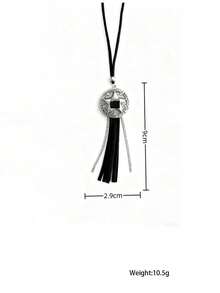 Vintage Black Velvet Tassel Long Sweater Chain Bohemian Pentagram Necklace