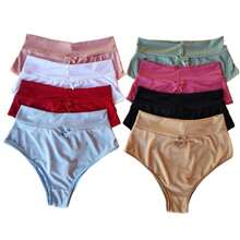 KIT 10 calcinhas Elaine Cos Alto Aperta Barriga Senhora Maternidade Calcinha Feminina - Multicolorido - Visão 4