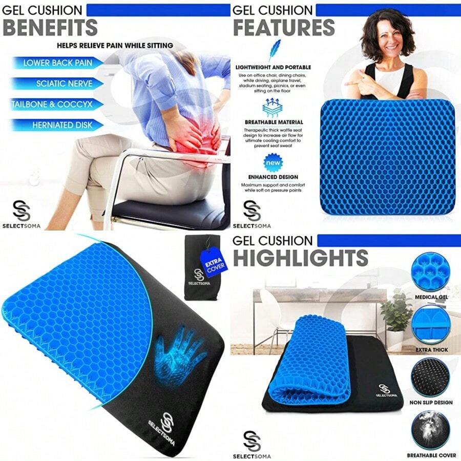 Gel Seat Cushion For Long Sitting Pressure Relief For Back Sciatica Coccyx Tailbone Pain Cushion For Office Chair Wheelchair Car And Truck Patio Chairs Egg Seat Pad - Gel xanh kích thước tiêu chuẩn - Xem 1
