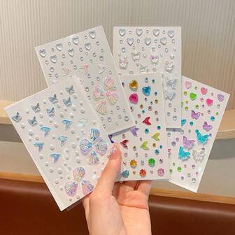 Nuovi adesivi glitterati per il viso da donna, decorazioni 3D a conchiglia, coda di pesce, farfalla