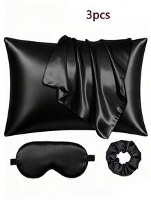 Set de 3 piezas de satén para dormir | talla grande suave que el juego de funda de almohada y antifaz de seda - Incluye 1 funda de almohada de satén, 1 antifaz de satén y 1 coletero de satén, Funda de almohada 29.53 pulgadas x 19.29 pulgadas (75 cm * 49 cm), Escuela, Vuelta al colegio, Viaje, Artículos esenciales de viaje, Artículos esenciales para el hogar, Antifaz, Máscara para dormir