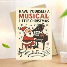 1 pezzo Biglietto di auguri musicale natalizio, Babbo Natale che suona il piano - Regalo natalizio, adatto agli amanti della musica, Natale, design rosso e bianco, include busta rossa e messaggio "Buon Natale", perfetto per celebrazioni natalizie, Biglietto di Natale | Tema musicale | Illustrazione dettagliata, Biglietto di Natale