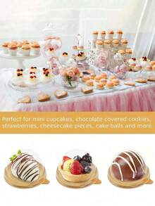 50pcs Mini Cake Boxes, Transparent Plastic Small Cupcake Boxes With Round Dome Lids, Sets Of Thickened Round Egg Yolk Pastry Packaging Boxes With Lid And Bottom Dessert Cake Tray Single Dessert Transparent Packaging Box