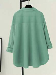 Women High Low Solid Color Casual Blouse Shirt, Autumn,Long Sleeve Tops Spring - Mint Green - View 4