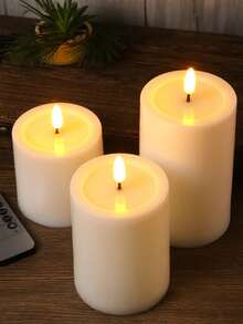 Set de 3/2/1 piezas de nuevas luces de vela electrónica tipo bala LED de Navidad, velas de cera de piedra falsa, luces de vela electrónica LED, adecuadas para Navidad, Halloween, decoración de vacaciones, decoración de habitaciones y decoración de fiestas, iluminación romántica LED para bodas (con o sin control remoto) (Baterías no incluidas) - Multicolor - Ver 2