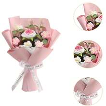 Ramo de flores de ganchillo Flor de punto Decoración del hogar Regalo del día de la madre Flores artificiales para el cumpleaños del día - Rosa - Ver 2