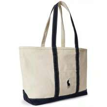 Ralph Lauren Big Pony Canvas Spacious Tote |  | Women Top Handle Bags - 奶油色/海軍藍 - 查看 3