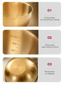 Powcan Stainless Steel Mixing Bowl Set, 3-Piece Nesting Bowls for Cooking, Baking, Salad, and Meal Prep | Stackable Design, Easy to Clean, Durable and Versatile for Kitchen Use - 金色-3件套 - 查看 4