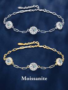 A Elegant 1.5-Carat Moissanite Bracelet For Women 925 Sterling Sliver Fashionable Classic Jewelry For Daily Wear And Vacation, Exquisite Birthday Gift, Engagement Wedding Anniversary Birthday Christmas Thanksgiving Day Gifts Special Occasions Day Gift, Sparkling Gorgeous Jewelry, Graduation Seasons Gift