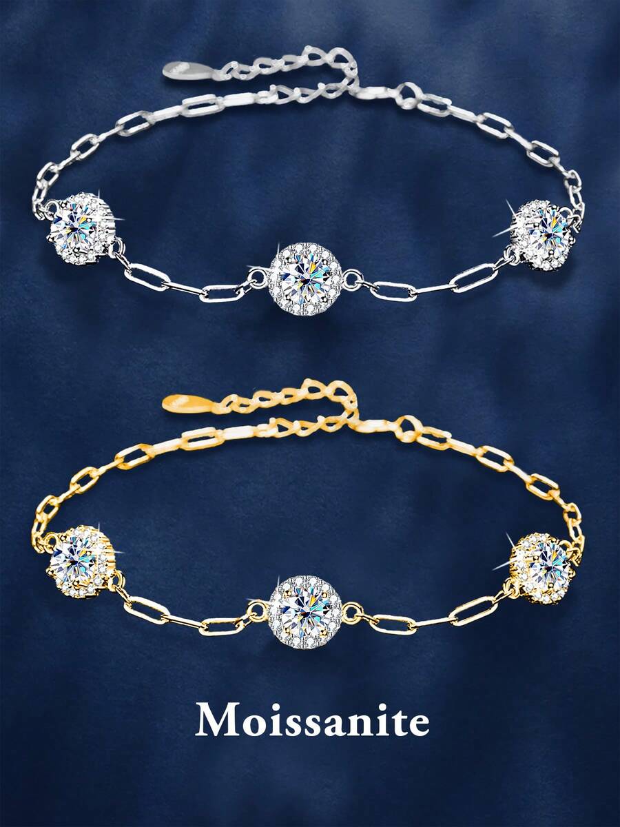 A Elegant 1.5-Carat Moissanite Bracelet For Women 925 Sterling Sliver Fashionable Classic Jewelry For Daily Wear And Vacation, Exquisite Birthday Gift, Engagement Wedding Anniversary Birthday Christmas Thanksgiving Day Gifts Special Occasions Day Gift, Sparkling Gorgeous Jewelry, Graduation Seasons Gift
