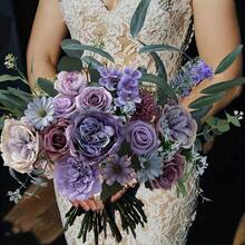 Artificial Flowers Silk Purple Flowers Wedding Cake Flowers For DIY Bridal Bouquets Centerpieces Fake Flowers Arrangements Baby Shower Party Home Cake Deco - 紫色 - 查看 6