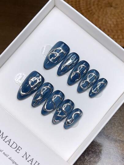 10 Pieces Of Pure Handmade Wearable Nails In Almond Nail Shape; Hand-Painted European And American Style; Personalized Dopamine Color; Press-On Nails, Handmade Press-On Nails, Luxurious Handmade Wearable Nails, Y2K Baddie Style, Full Coverage False Nails, Unique And Creative False Nails, Daily Manicure, Detachable And Reusable.