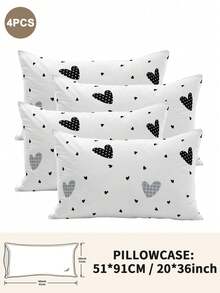 1pc/2pcs/4pcs Black And White Heart Pattern Pillow Cover Set (Pillow Inner Not Included), Soft & Comfortable, Suitable For All Seasons