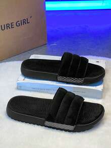 2025 Spring & Summer Men Plus Size Slippers, Non-Slip Soft Bottom Couple Slippers, Indoor Outdoor Casual Thick Sole Fashion Unisex Sandals, Comfortable EVA Plush Black Slippers