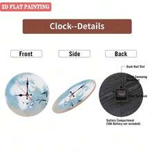 Custom Silent Round Wooden Wall Clock - 10 Inch No-Tick Quartz Movement, MDF Face With Interchangeable Black/White Hands, Peel & Stick Hanger For Bedroom, Office, Cafe