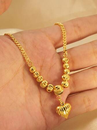 24K Gold Floral Pendant Necklace, 50cm Wave Chain, High-Quality Luxury Jewelry Accessory, Saudi National Day Gift