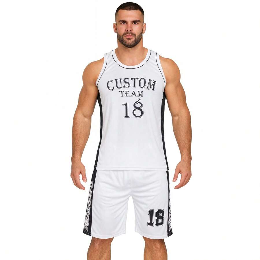Men's Adult Sports Set: T-Shirt With Basketball Shorts - Trắng tùy chỉnh - Xem 1
