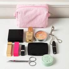 Custom Name Embroidered Cosmetic Bag, Solid Color Toiletry Wash Pouch, Stylish Makeup Storage Organizer, Multifunctional Travel Bag, Gift For Girl - Multicolor - View 9