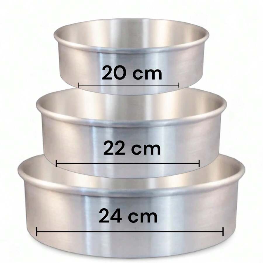 JUEGO DE 3 MOLDES REDONDOS DE ALUMINIO DE 20, 22 Y 24 CM DE DIAMETRO PARA HORNEAR PAN. - Plateado - Ver 1
