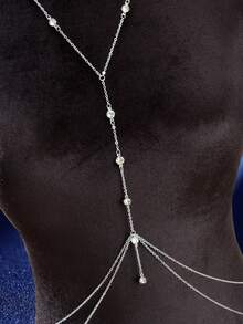 1 件性感银色身体链多层水钻交叉比基尼文胸身体首饰适合夏季假日海滩派对 - 銀色 - 查看 4