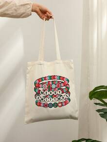 1 Pc Christmas Bracelet Pattern Tote Bag Shoulder Bag For Travel Daily Commute Women's Shopping Bag, Best Gift For Her,  Folding Shoulder Bag Summer Beach Holiday Bag, Travel Gift For Man Woman