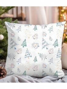 1 pieza Funda de almohada navideña rústica - Impresa con diseño de escena invernal, cierre con cremallera, lavable a máquina, adecuada para sofá, sala de estar, decoración de dormitorio, decoración estacional de sofá, funda de almohada festiva, almohada con cremallera