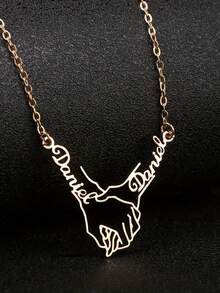 1pc Personalized Name Pendant Necklace, Personalized 18k Gold Plated 304 Stainless Steel Pendant Hand-Held Customizable With 2 English Name Necklaces, Unique Personalized Gifts Suitable For Family Lovers Friends Festival - Multicolor - View 2