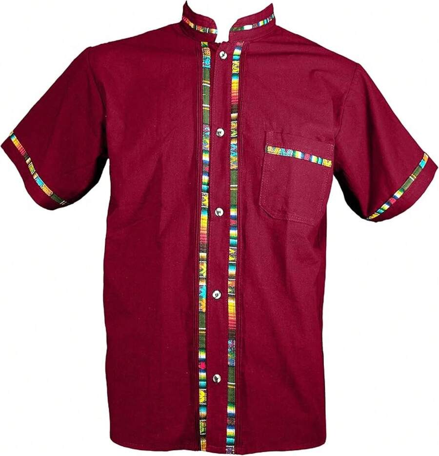 Men's Short Sleeve Mexican Guayabera Shirts Made In Mexico, Multiple Colorshalloween - 蔓越莓 - 查看 1