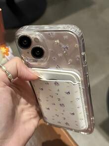Purple Small Flower Bowknot Yellow + Same Pattern Magnetic Card Holder  Phone Case Suitable For Compatible With Iphone 17.17Air,16,16E,15, 14, 13, 12, 11, PRO MAX, As Well As X, XS, PLUS Galaxy S22/23/24/25Edge Ultra/FE+, Wallet Accessory For 1-2 Cards With Built-In - 彩色 - 查看 2