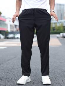 男士运动裤速干裤新款梭织运动直筒速干透气裤运动训练裤带拉链口袋跑步裤 - 黑色 - 查看 2