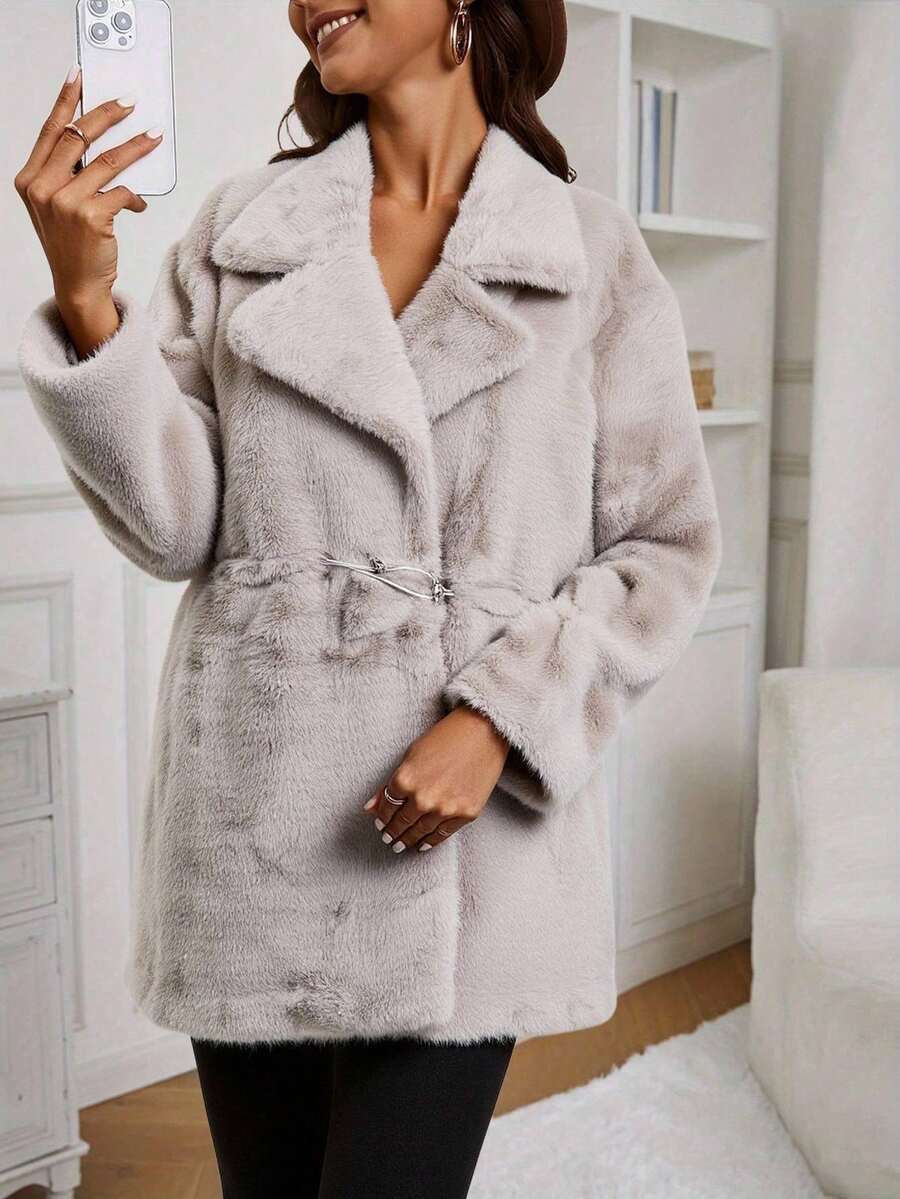Novedades otoño/invierno Ropa de abrigo para mujer Abrigo de manga larga con ribete de piel y cinturón en la cintura Diseño cruzado para proteger del frío Forro polar grueso con cremallera y bolsillos Elegante estilo bohemio Y2K Casual, sensual, ropa para estar en casa, salidas, vacaciones, fiestas Conjunto de pantalón y prenda de punto cálida a rayas con motivos bordados Ideal para Navidad, Halloween, Año Nuevo, Día de Muertos, citas, cumpleaños, bodas,piel - Gris Claro - Ver 1