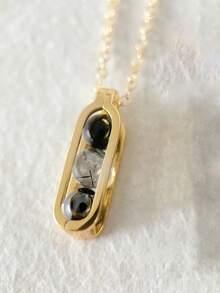 极简主义三重保护项链，缟玛瑙，黑色金红石，赤铁矿，天然接地水晶吊坠，适合女士的冥想礼物