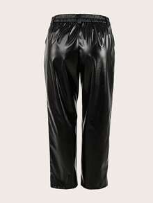 Plus Size Solid Color PU Leather Pocket Button Zipper Women Casual Wear, Autumn/Winter