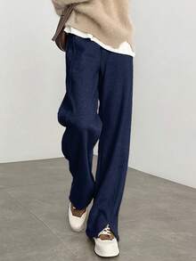 Women's Thermal Lined Wide Leg Pants, Warm Casual Banana Straight Trousers