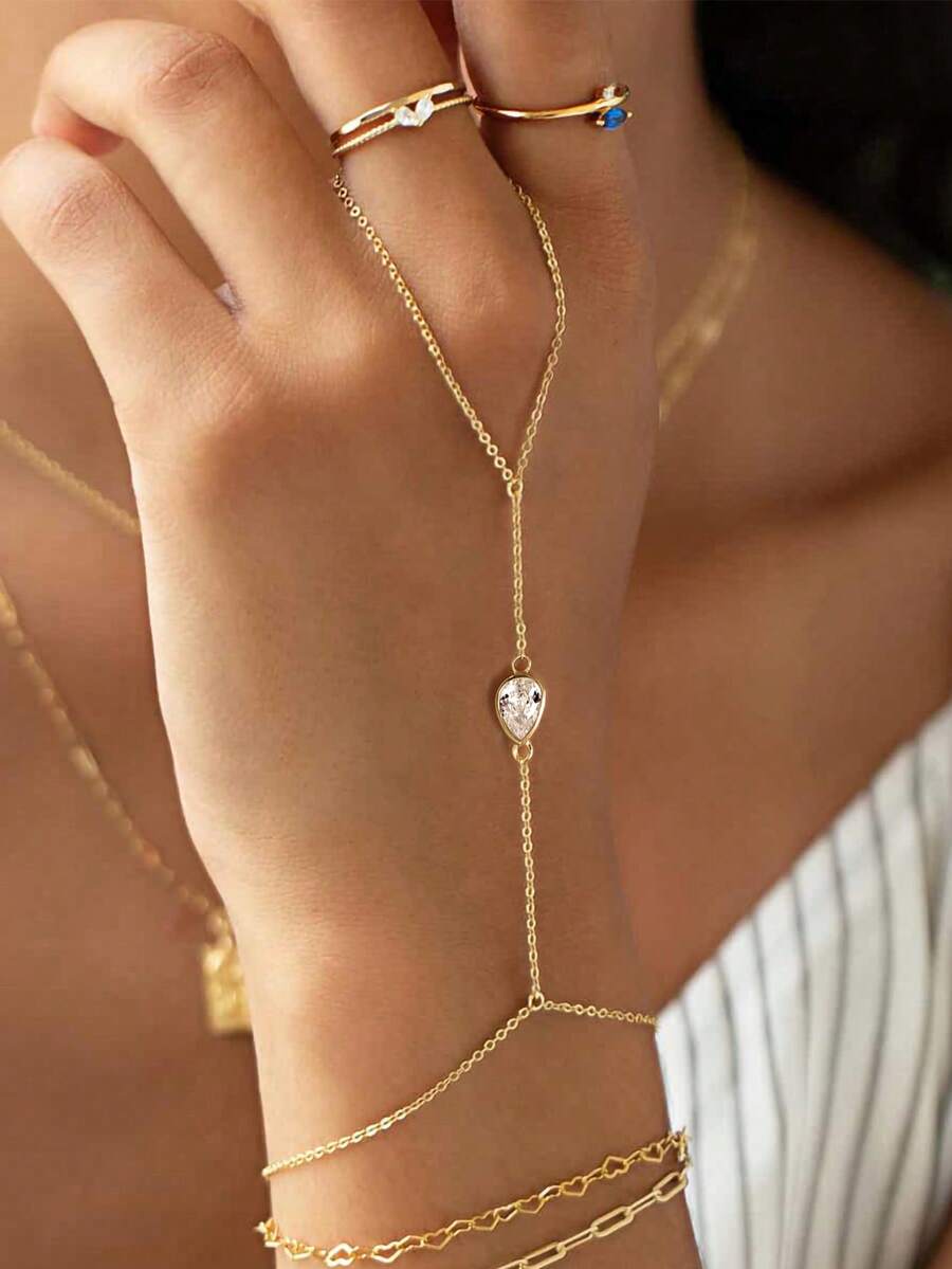 1pc S925 Sterling Silver Gold Large Teardrop Finger Bracelet - Gold-Plated Hypoallergenic - Suitable For Matching With Other Jewelry - Stacking Jewelry - Simple And Elegant Zirconia Bracelet - Women's Bracelet - Sterling Silver Jewelry - Suitable For Daily Wear - Holiday Gift