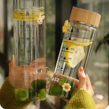 APPKER 1 Garrafa de água esportiva para atividades ao ar livre de 700 ml/23,6 oz, copo de vidro de grande capacidade com tampa com marcador de tempo, perfeita para leite, suco e água, ideal para exercícios, viagens e uso diário, presente de aniversário estiloso para entusiastas da saúde