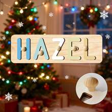 1pc Customized Name Puzzle, Personalized 3D Letter Puzzle And Wooden Name Puzzle. Ideal Gift For Baby Boys Or Baby Girls, Suitable For Birthday, Christmas, Anniversary! - Blue-brown With Nails - View 7