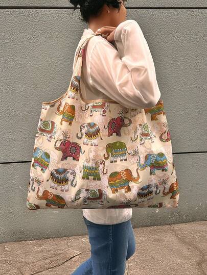 This Foldable Totem Bag With An Elephant Pattern Is A Must-Have For Autumn And Winter. Stylish And Portable, It's Suitable For Shopping, Travel, School, And Various Other Occasions. Its Simple And Fashionable Design, In A Solid Color, Is Perfect For Storing School Supplies. This Foldable Shopping Bag Is Multi-Purpose.