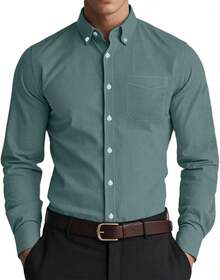 Men's Oxford Shirt Well-Fitted Soft Lightweight Long Sleeve Button Down Shirtshalloween - 湖藍色 - 查看 3